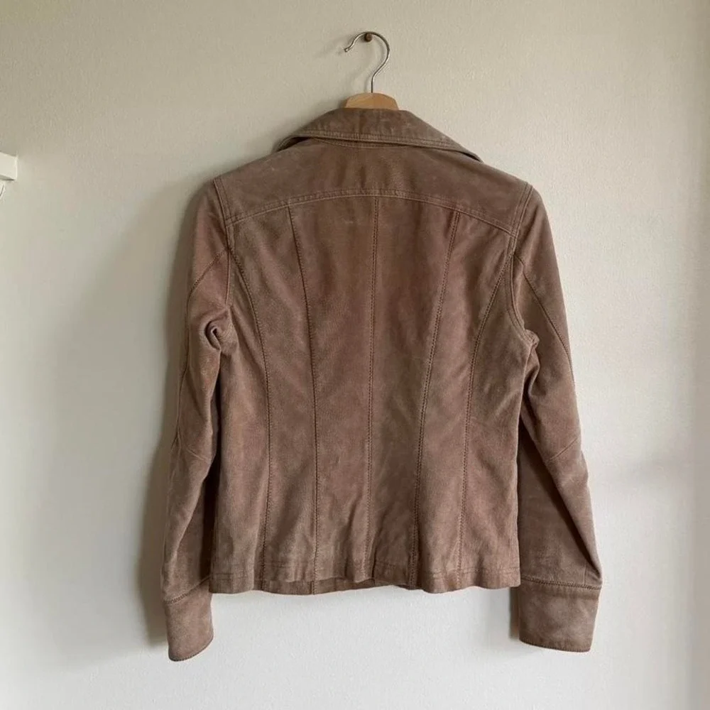 Vintage Y2K Live a Little Tan Suede Leather Jacket Small
